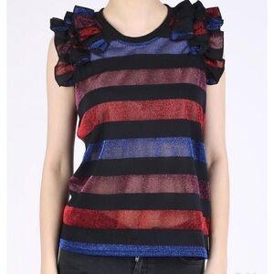 Diesel Loose Fitting Ruffle See Through Lurex Glitter Sleeveless Blouse